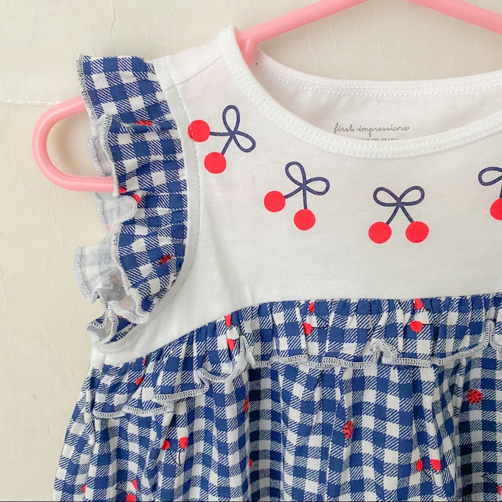 First Impressions White & Blue Cherry Shirt SZ 18 Months